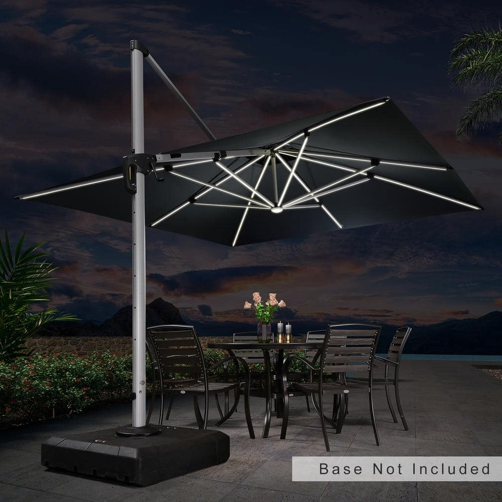 PURPLE LEAF 11FT Square Double Top Deluxe Solar Powered LED Patio Umbrella Outdoor Cantilever Umbrella, Gray