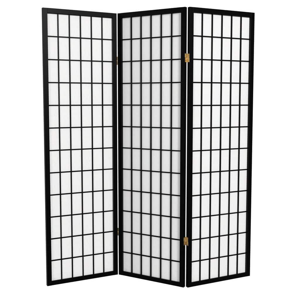 Oriental Furniture 5 ft. Tall Window Pane Shoji Screen - Black - 3 Panel