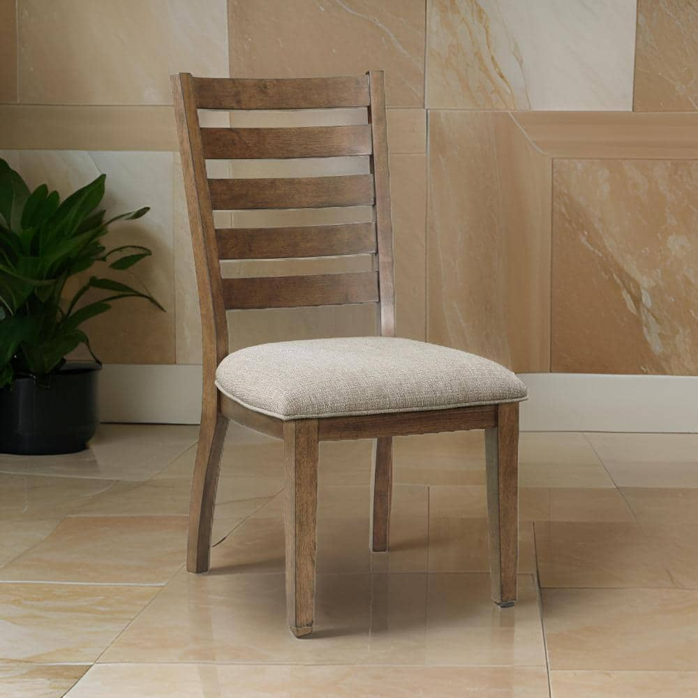 Benjara BM316760 23 in. Trea Ladder Back Brown & Beige Cushioned Seat Side Dining Chair