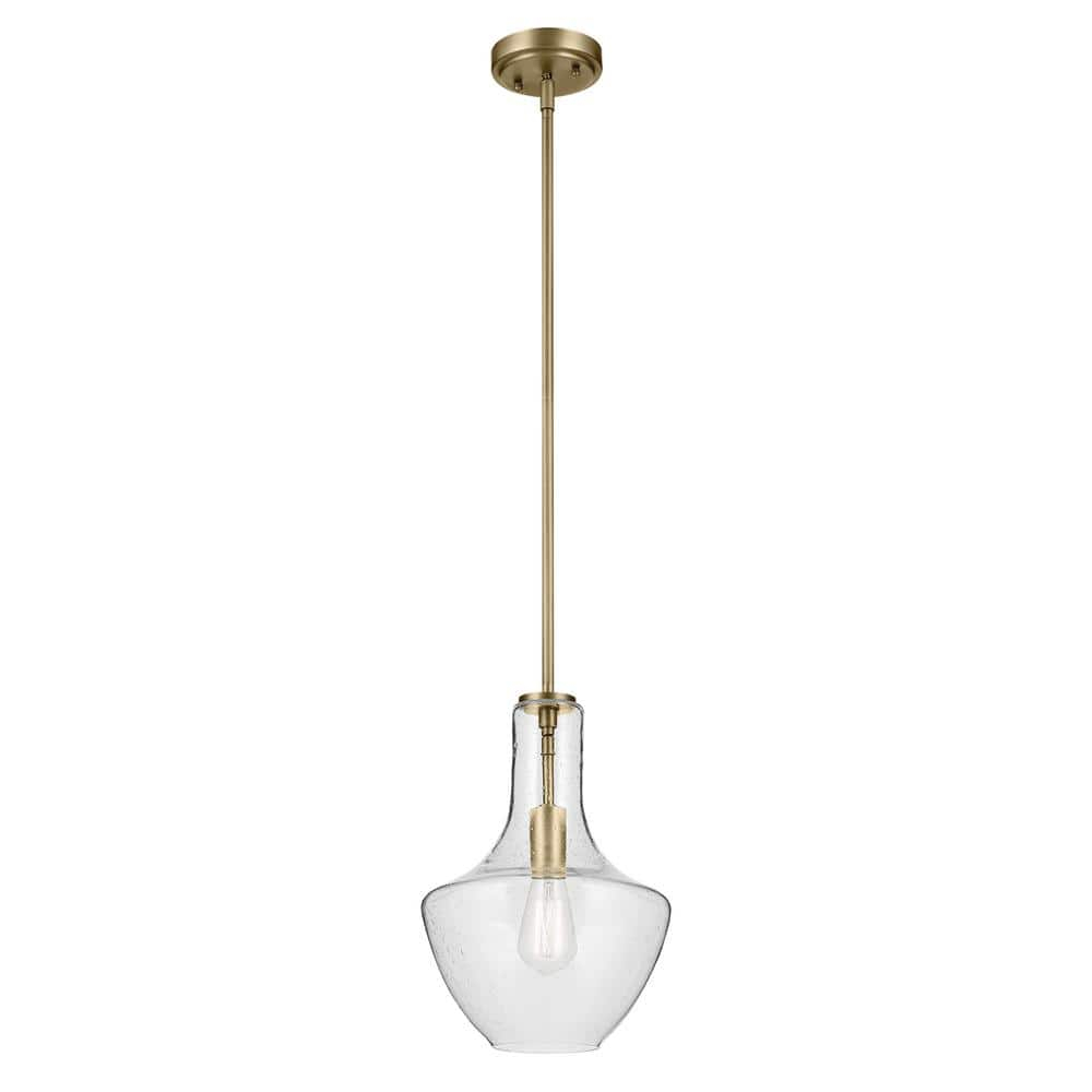 Natural Brass Mini Pendant with Clear Seeded Glass Shade
