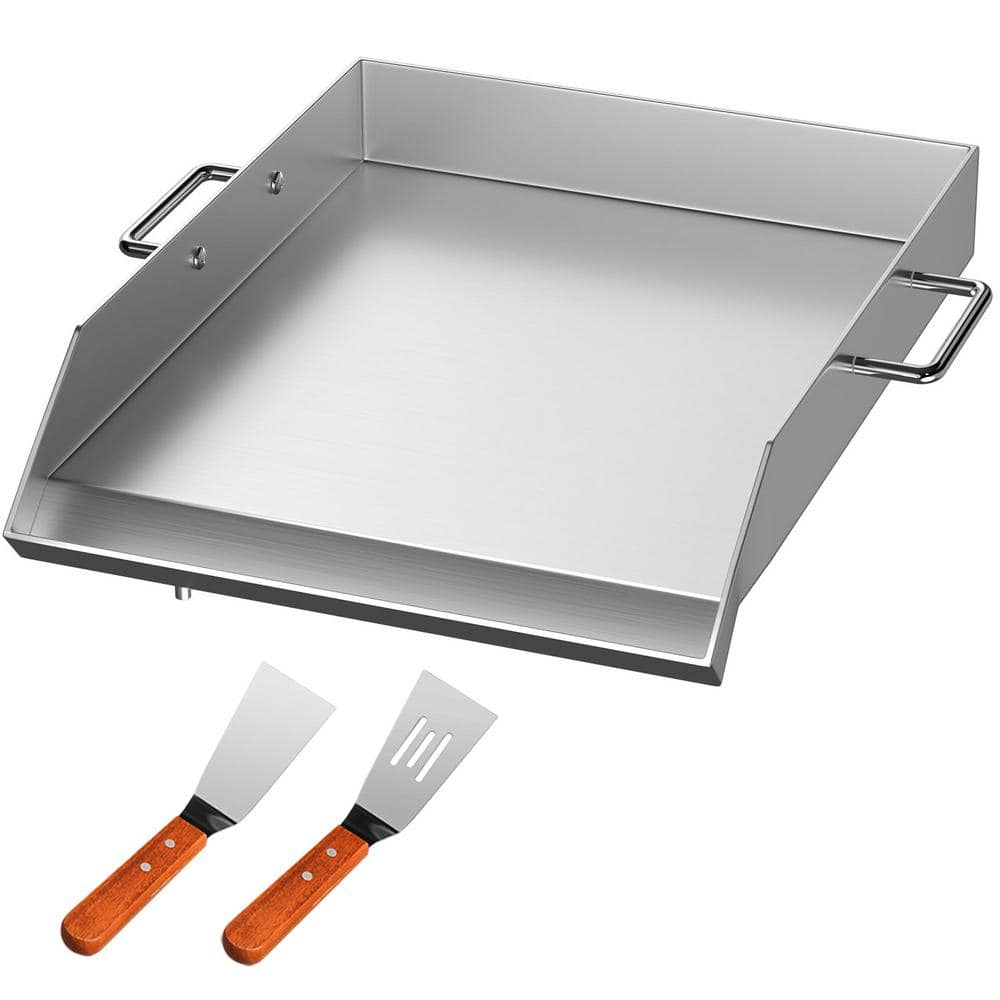 VEVORbrand Stainless Steel Griddle,18" X 16" Universal Flat Top Rectangular Plate, BBQ Charcoal/Gas Grill with 2 Handles and Grease Groove with for Camping, Tailgating and Parties