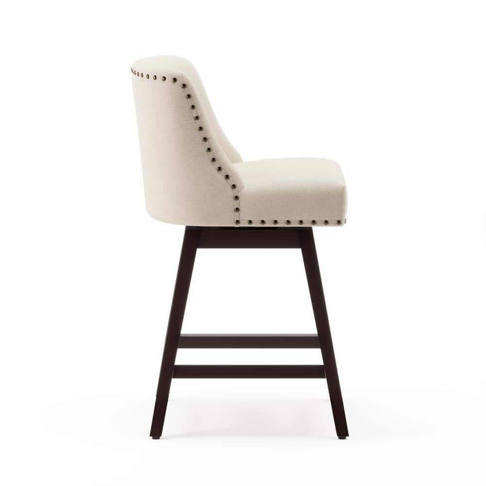 Zoi 26 in. Wood 360 Free Swivel Upholstered Bar Stool with Back, Performance Fabric in Linen. (Set of 3)