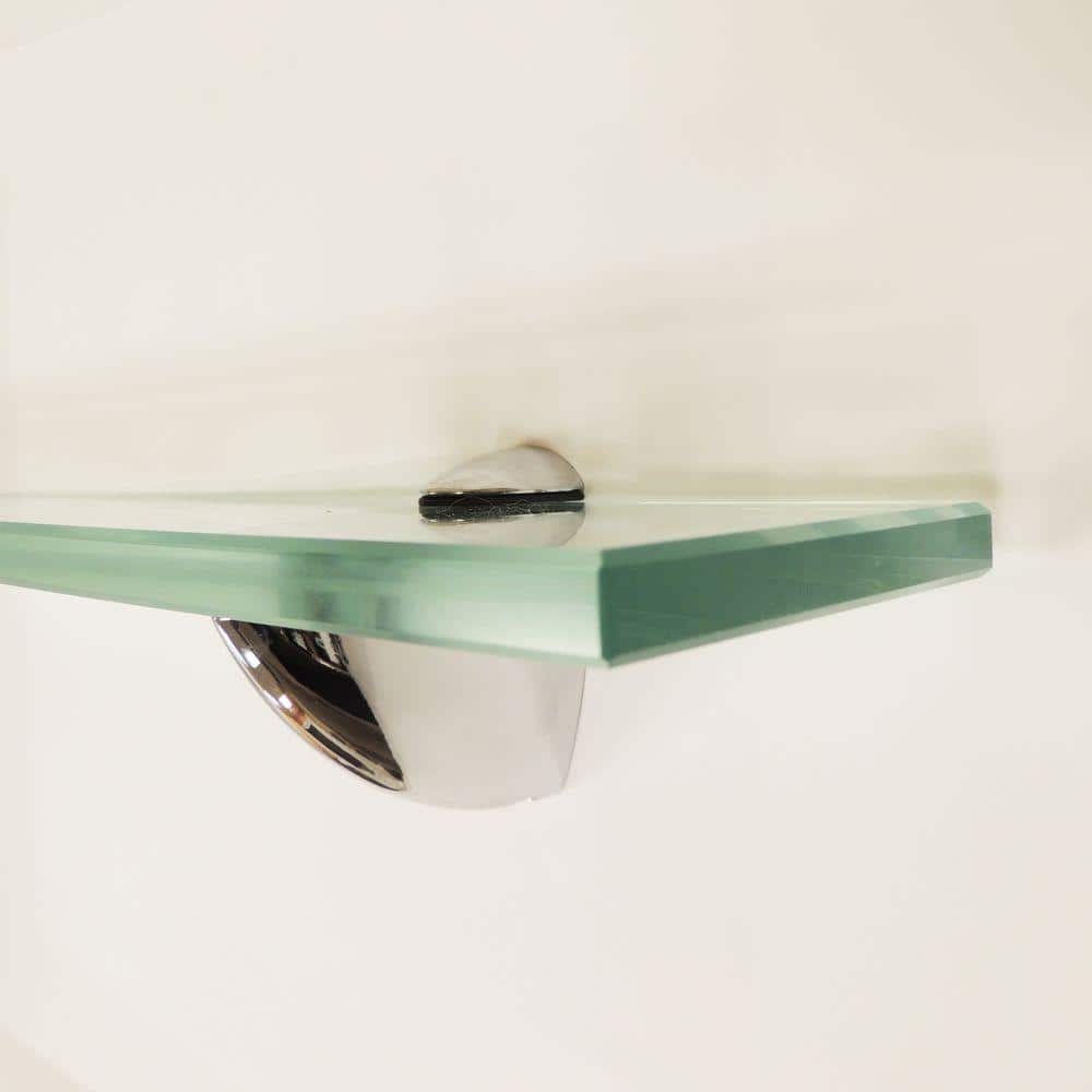 InPlace Glass Bracketed Wall Shelf, Clear Glass Floating Shelf, 18" W x 3" D x 2" H