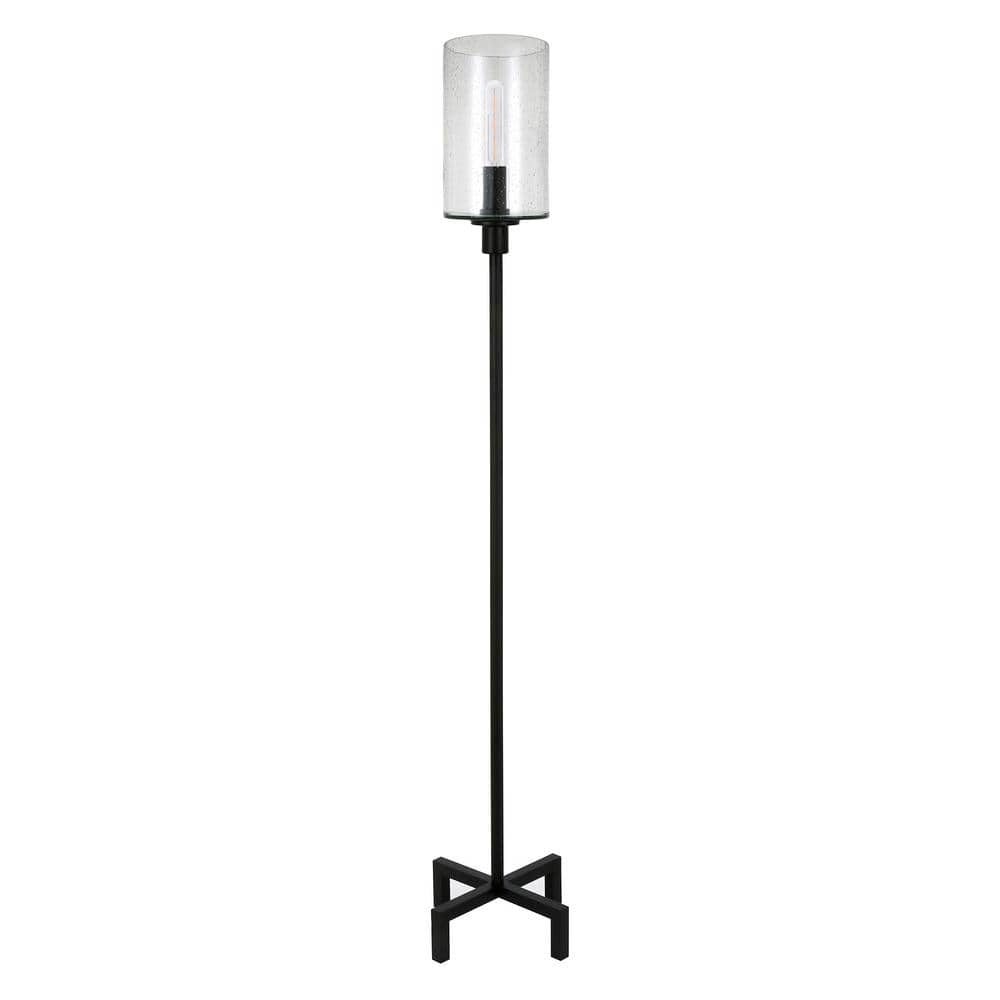 Evelyn&Zoe Industrial Metal Floor Lamp with Seeded Glass Shade