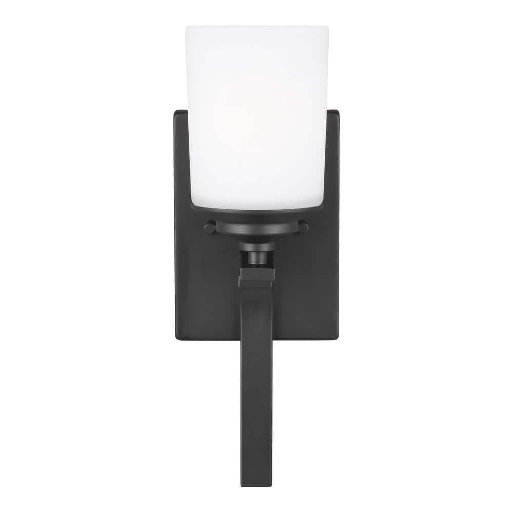 Midnight Black LED Wall Sconce with Etched Glass Shade