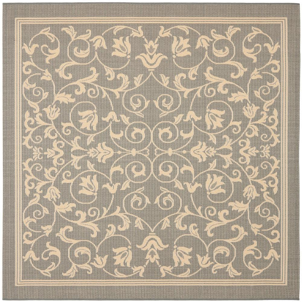 SAFAVIEH Courtyard Nanda Floral Indoor/Outdoor Area Rug, 7'10" x 7'10" Square, Grey/Natural