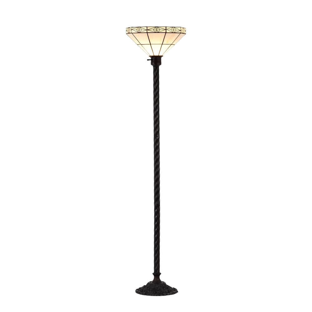 Tiffany-style Mission-style White Torchiere Floor Lamp with Durable White Zinc Construction