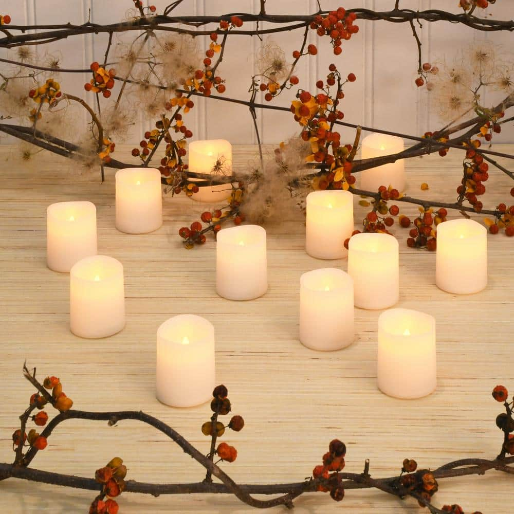LumaBase Battery Operated LED Votive Candles, Amber - Set of 12