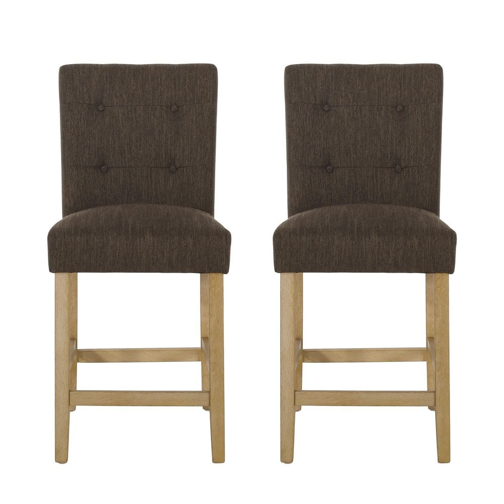 Noble House Darke Fabric Button Tufted Counter Stools, Set of 2, Brown and Weathered Brown