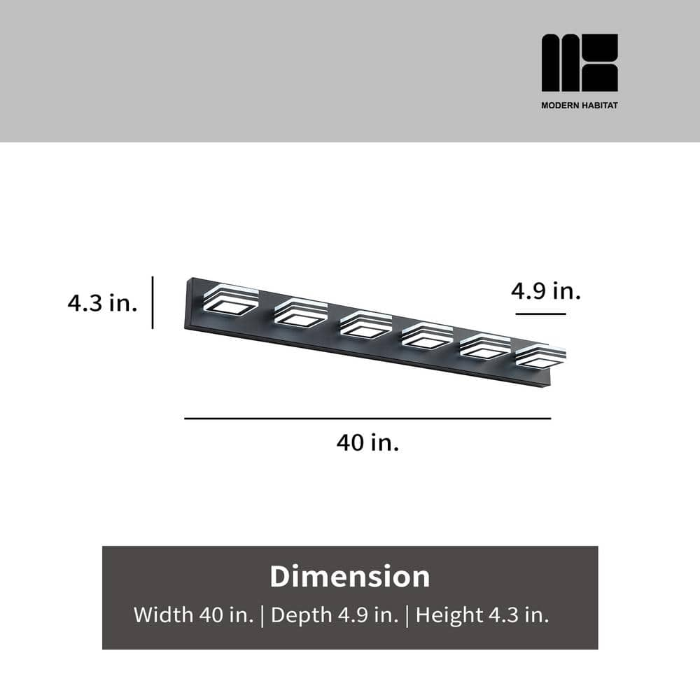 GlamourGaze 39 in. 6-Light Acrylic Black LED Vanity Light with Bathroom