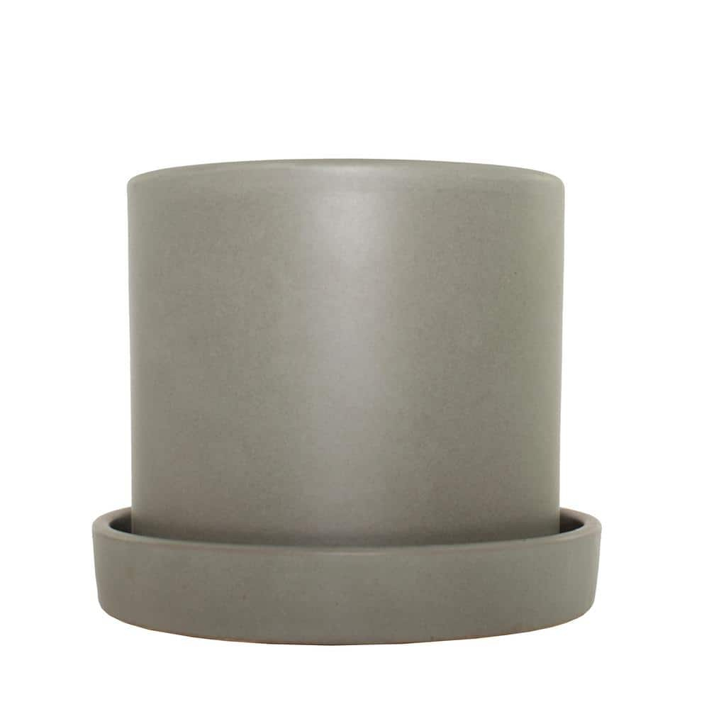 7 in. Semi Matte Stone Hyde Container made from Natural Fibers with Saucer - 1 Piece