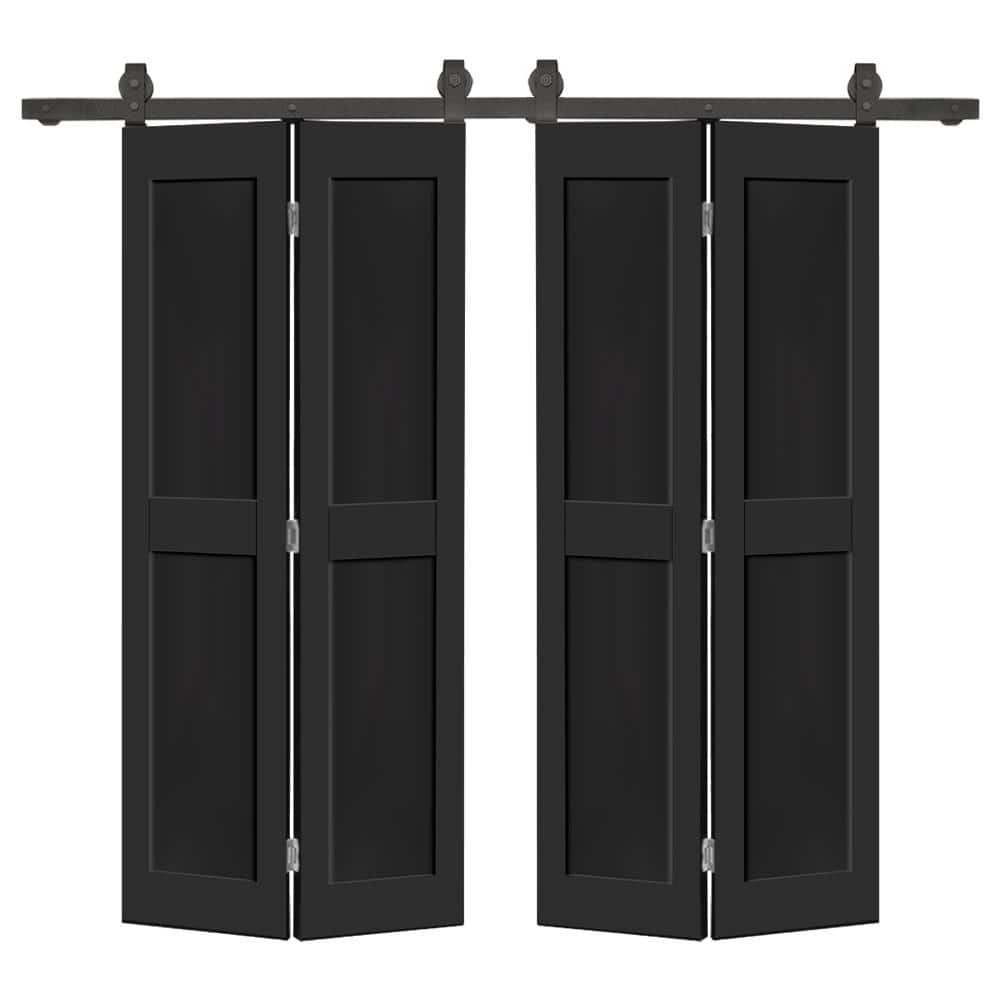 Black Composite Double Bi-Fold Door with Barn Door Hardware Kit, 44" x 80"