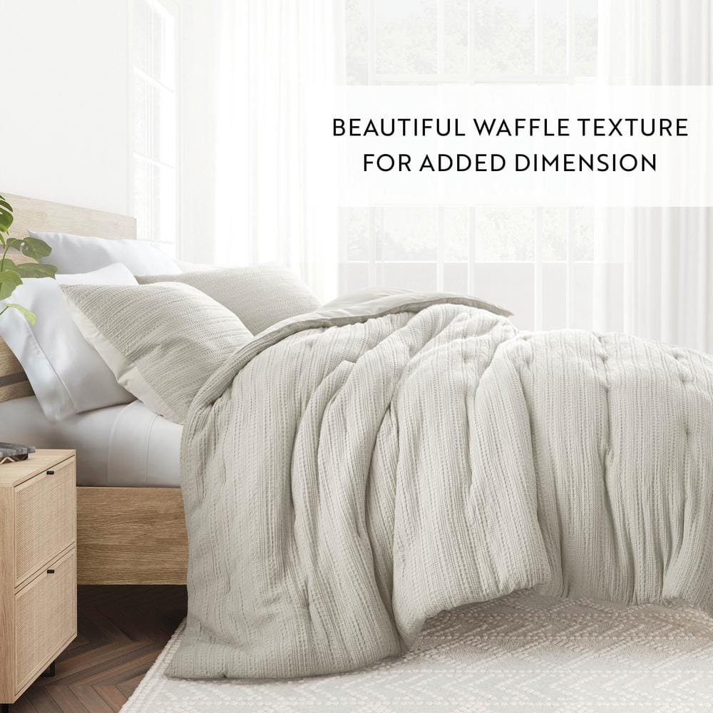 Noble Linens 3 Piece Dune Waffle Textured All-Season Down-Alternative Comforter Set, Full/Queen
