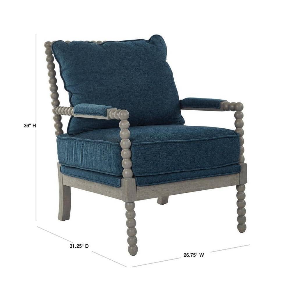 OSP Home Furnishings Abbott Chair in Azure Fabric with Brushed Grey Base K/D
