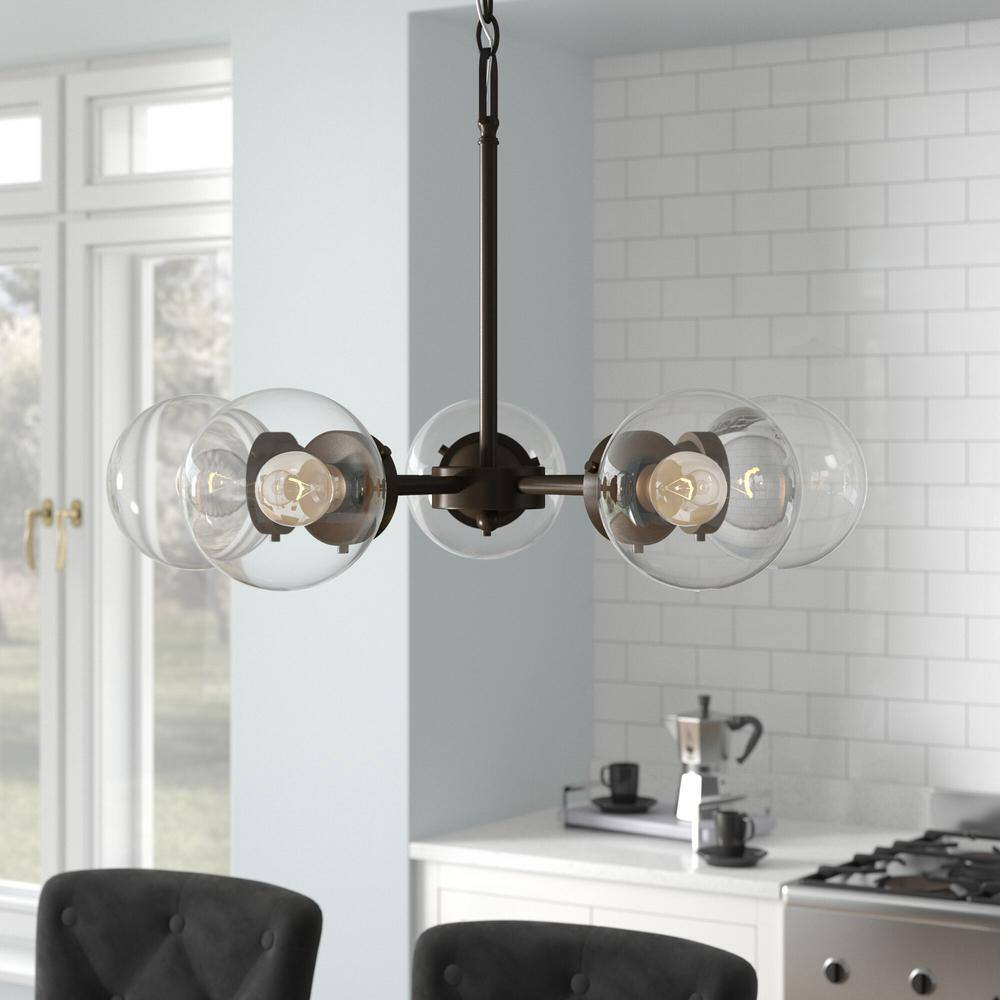 95985-ORB Knoll - Five Light Chandelier, Oil Rubbed Finish with Clear Glass