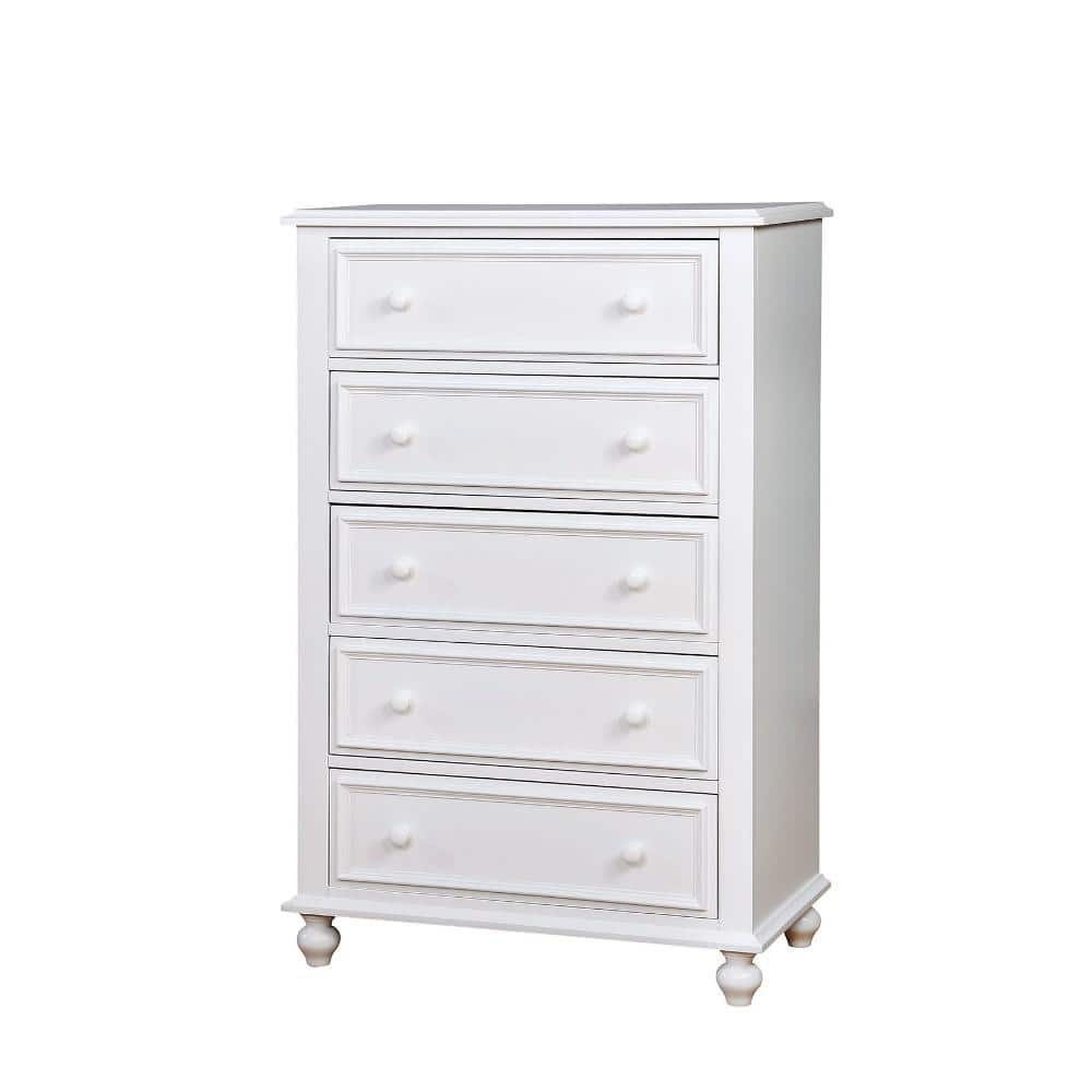 Benzara BM165991 Wooden 5 Drawers Chest, White - 50 x 32 x 17 in.
