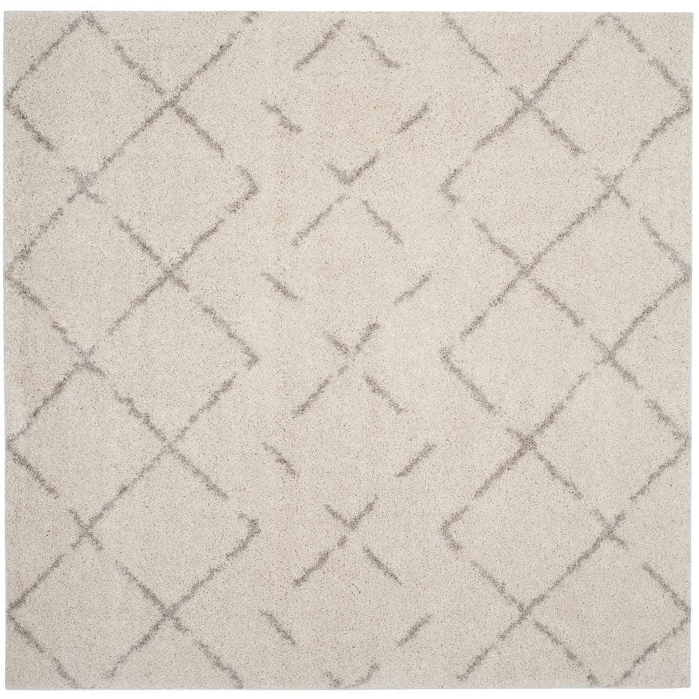 SAFAVIEH Arizona Zarif Geometric Shag Area Rug, Ivory/Beige, 10' x 10' Square