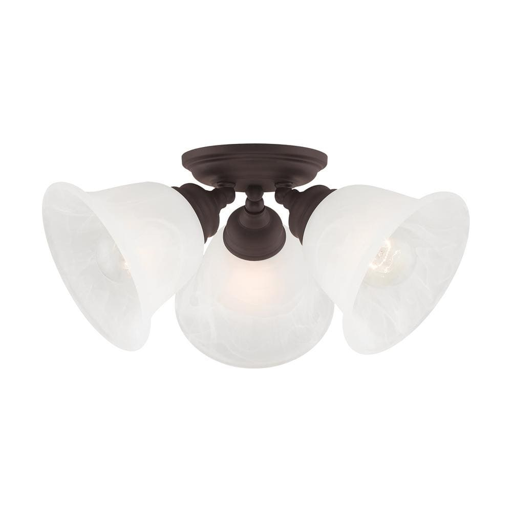 3 Light Bronze Ceiling Light fixture with White Alabaster Glass Shade