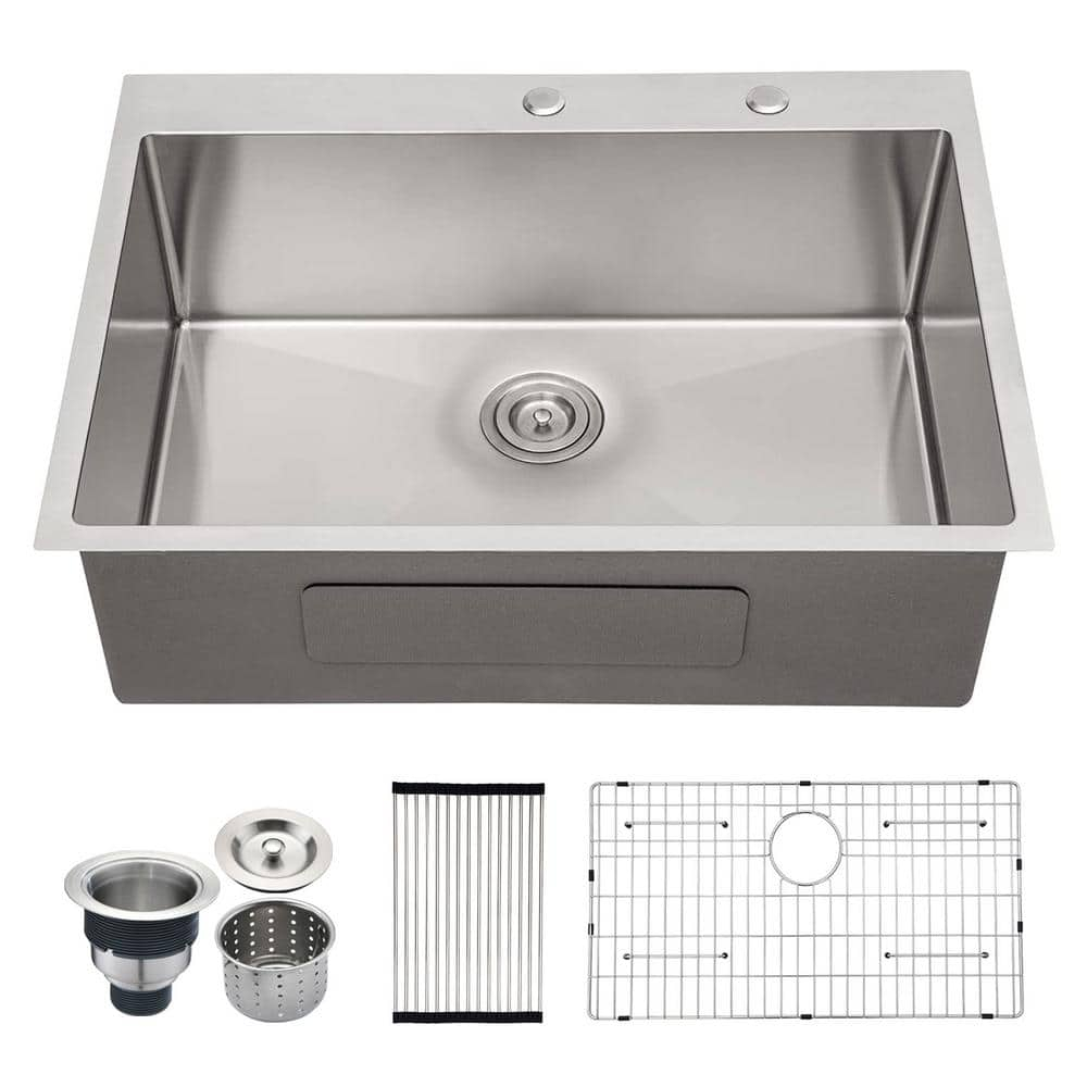 30" x 22" Stainless Steel Single Bowl Drop-in Kitchen Sink with Accessories - 30 x 22