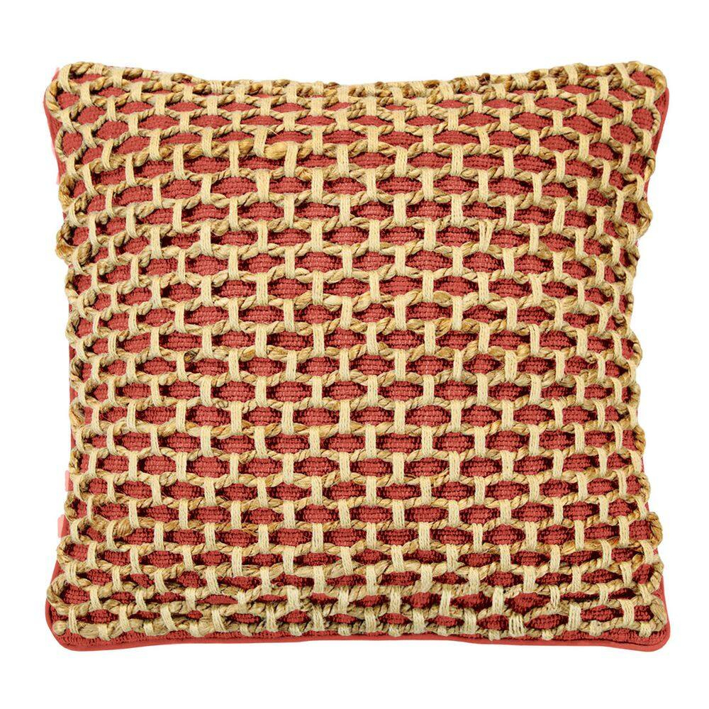 Rust and Beige Cotton Jute Square Throw Pillow with Insert