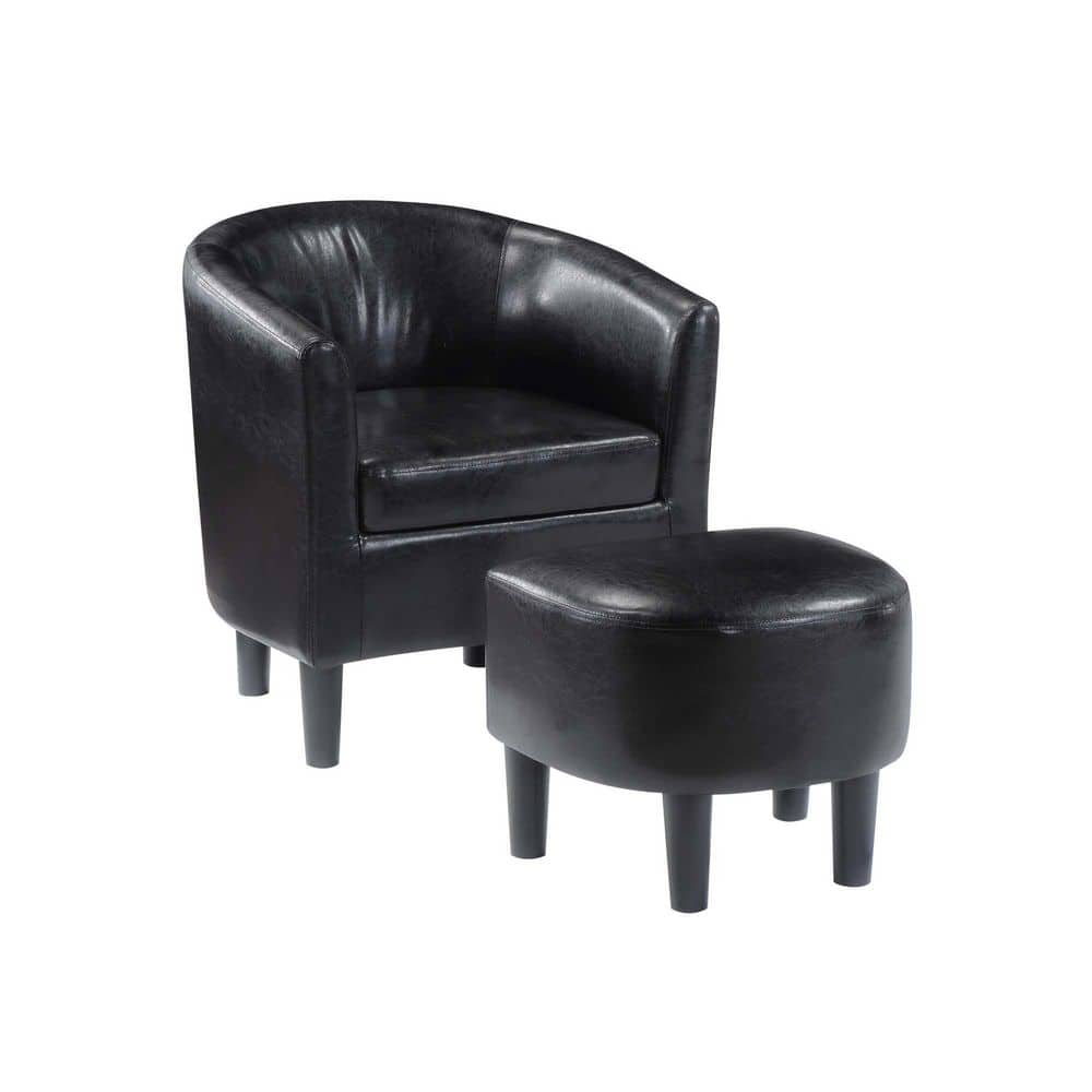 Convenience Concepts Take a Seat Churchill Accent Chair with Ottoman, Black Vegan Leather