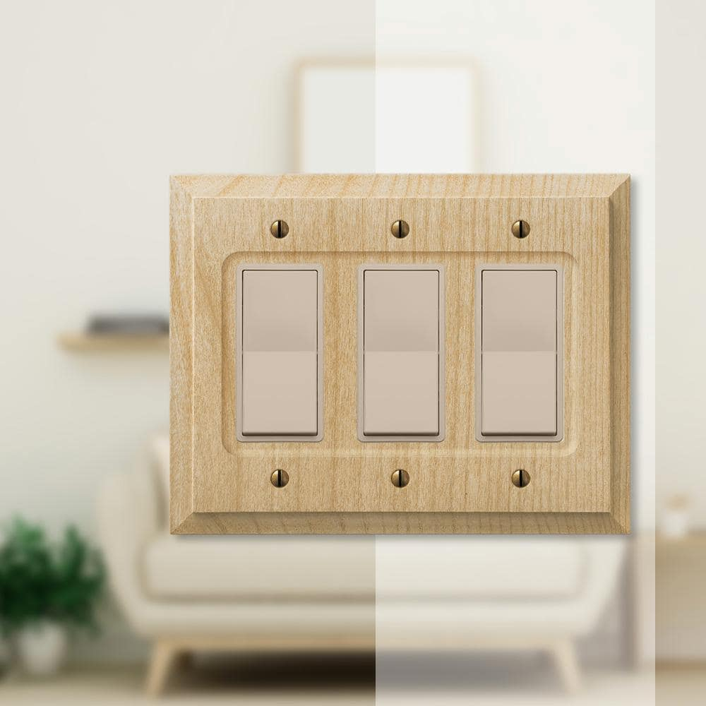 Amerelle 180RRR Baker Wallplate, 3 Rocker GFCI, Wood, Unfinished Wood, 1-Pack