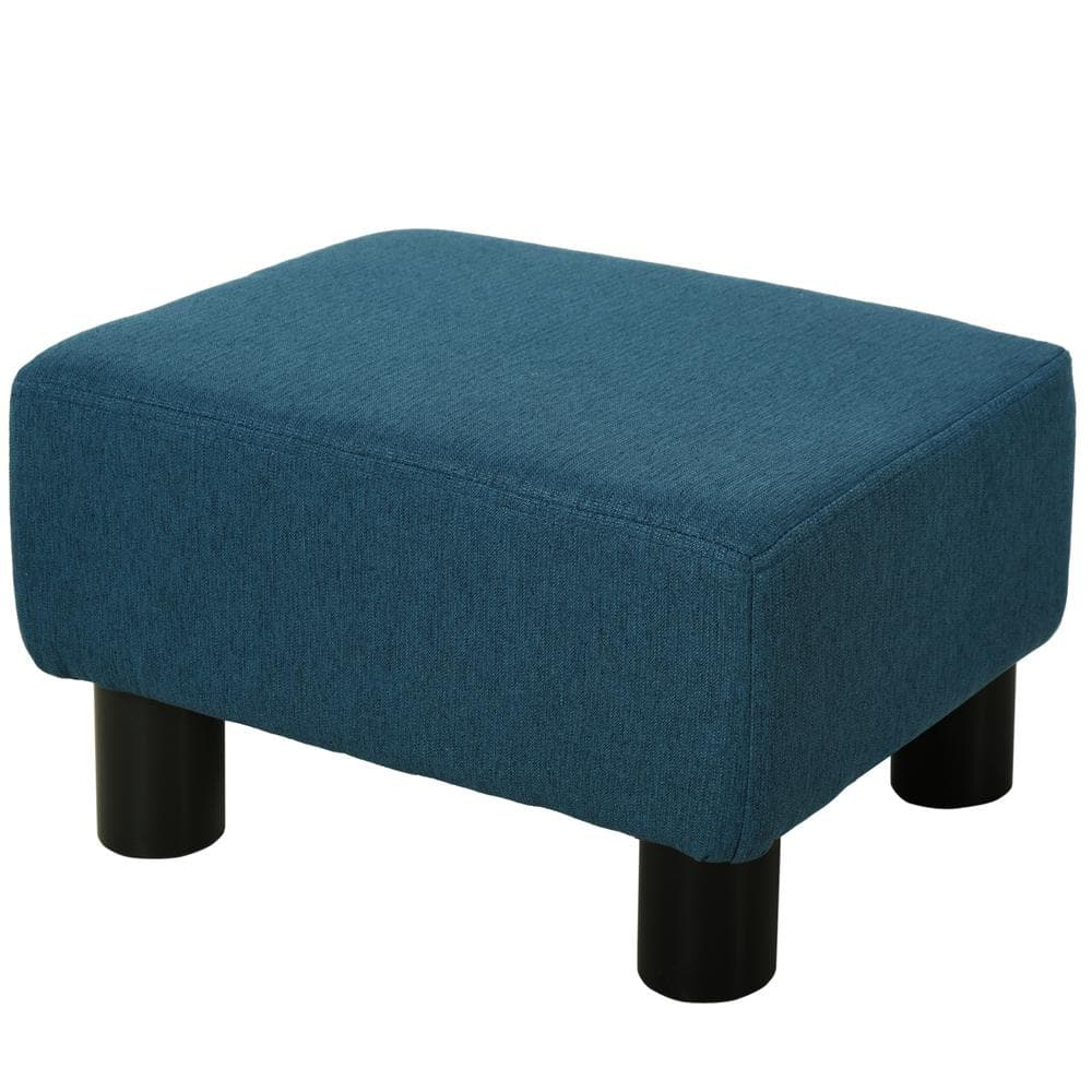 HOMCOM 16” Cube Modern Linen Fabric Pouf Footrest Ottoman - Dark Blue