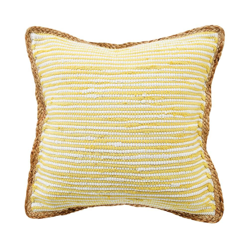 Ox Bay Ringo 20" x 20" Golden Yellow/White Jute Bordered Striped Cotton Adult Decorative Throw Pillow