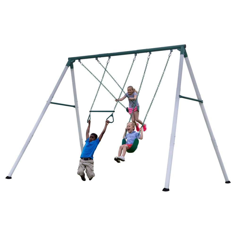 Backyard Discovery Big Brutus Galvanized Steel Swing Set, 2 Belt Swings, 1 Trapeze Bar