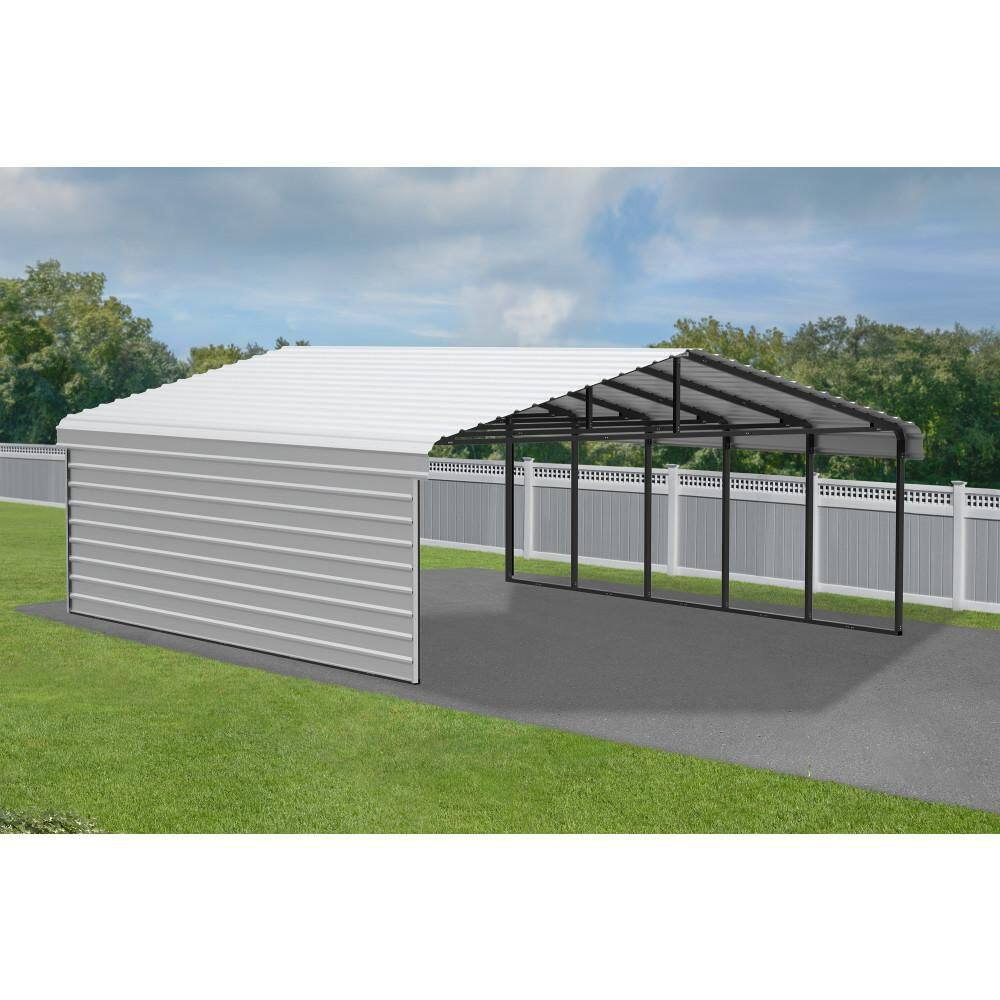 Arrow 24 x 20 ft Charcoal Carport with 1-sided Enclosure