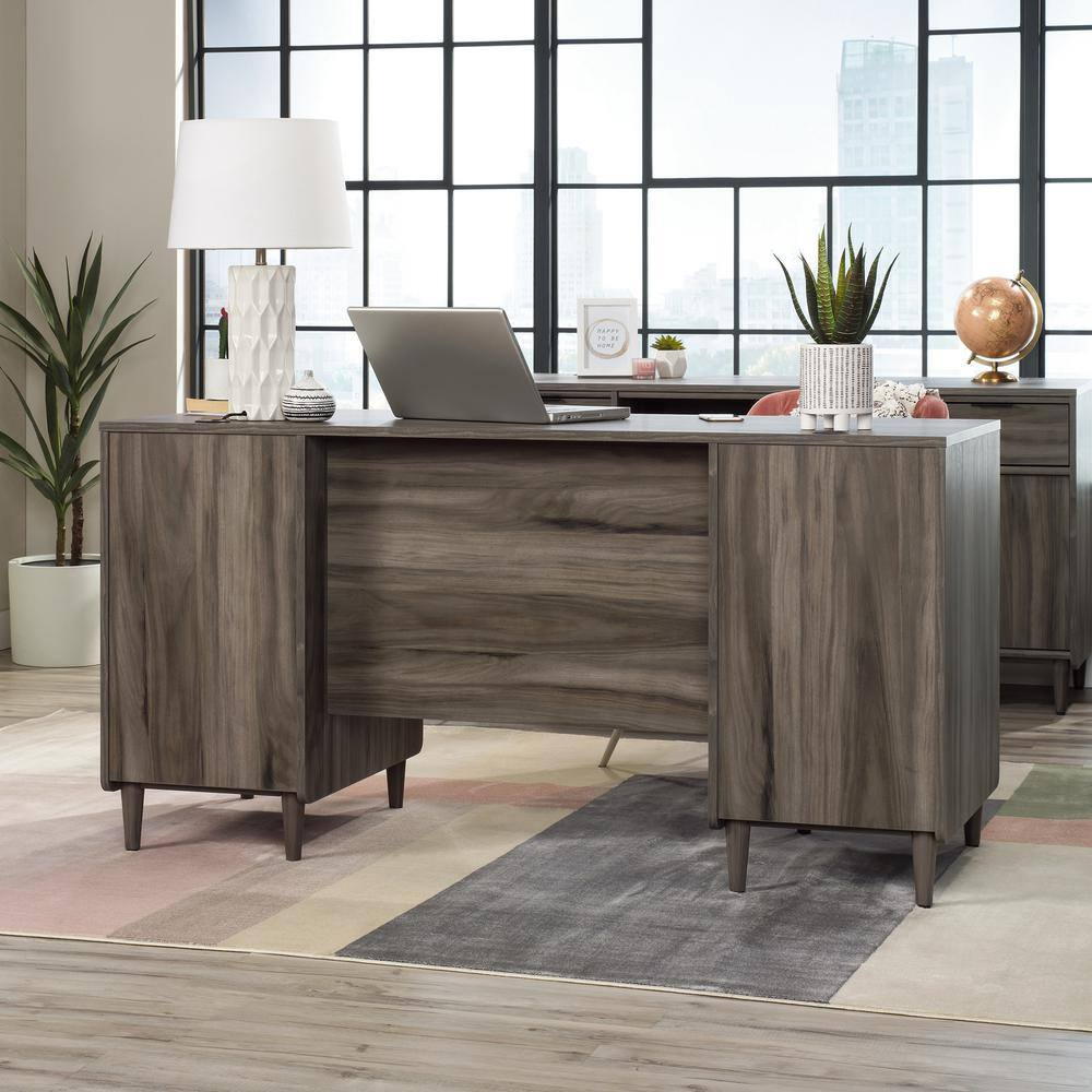 Jet Acacia Executive Desk with Drawer and Keyboard Tray