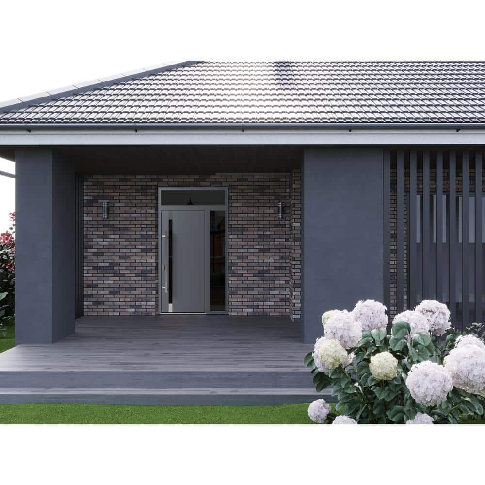 Front Exterior Prehung Steel Door / Ronex 1011 Grey / Stainless Inserts Entry Metal Modern Painted