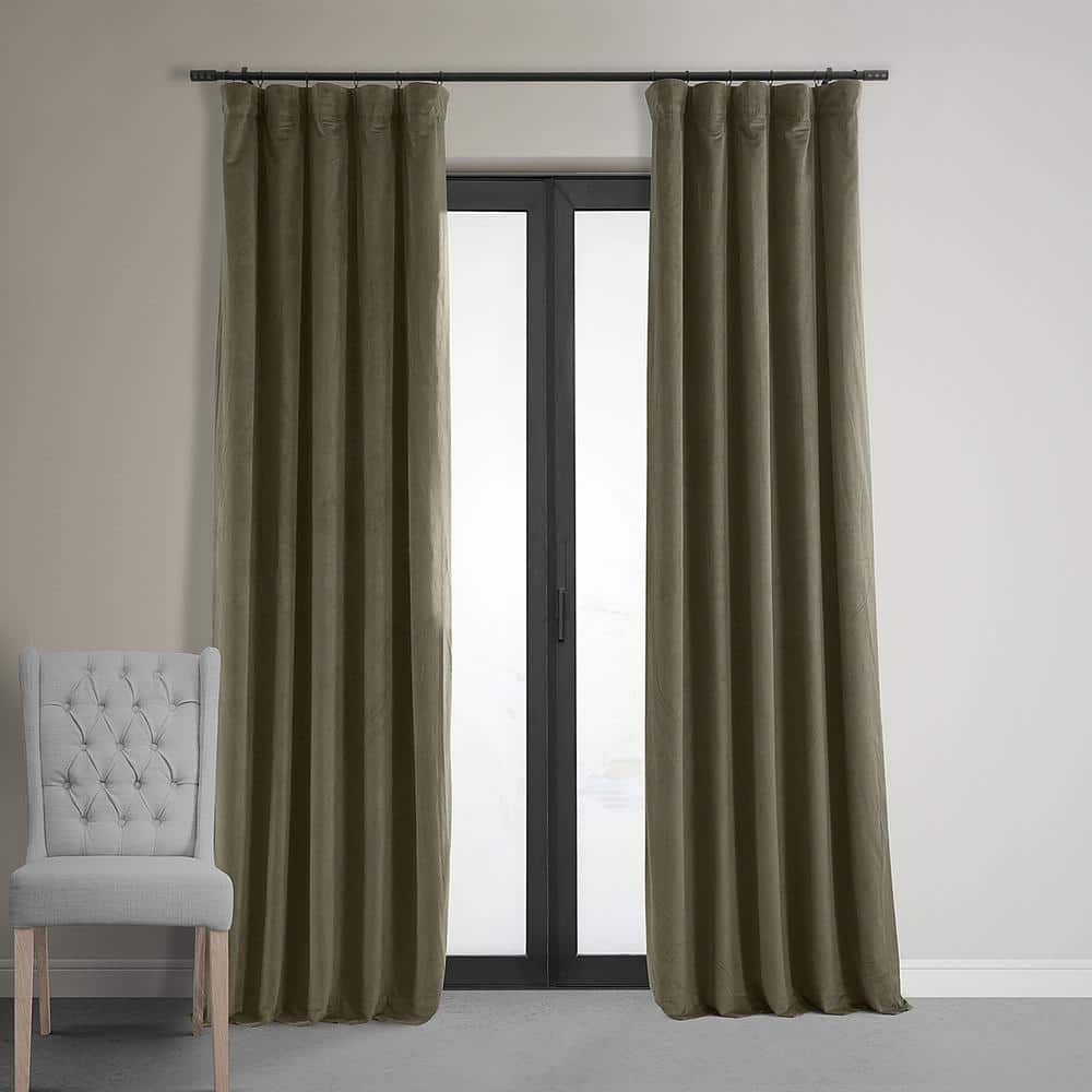 Half Price Drapes Signature Denver Taupe Velvet Blackout Curtains For Bedroom(1 Panel), 50WX 96L