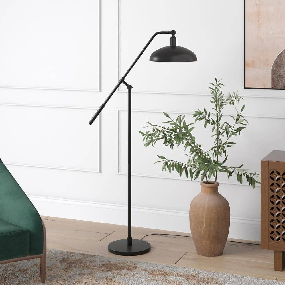 Evelyn&Zoe Devon Boom Arm Floor Lamp with Metal Shade, Blackened Bronze/Blackened Bronze