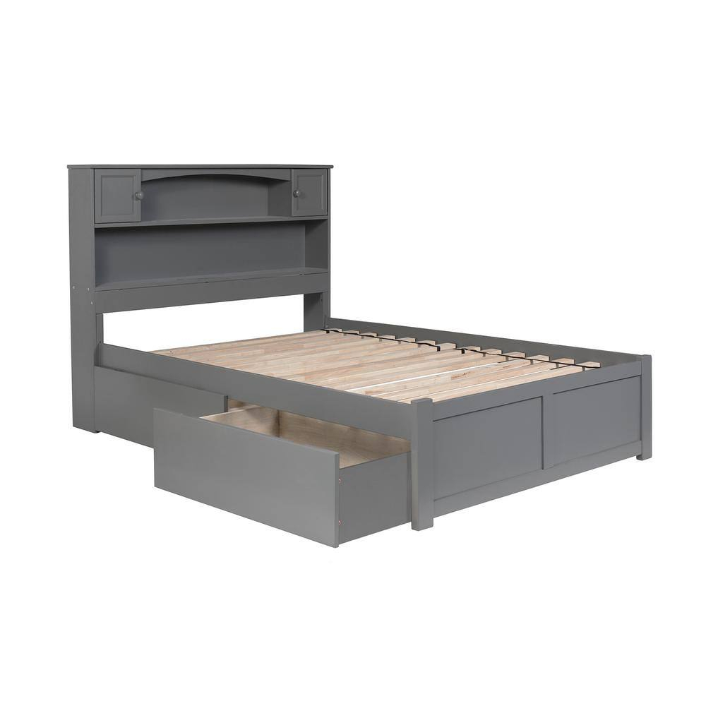 Newport Platform Bed with Flat Panel Foot Board and 2 Urban Bed Drawers, Full, Gray