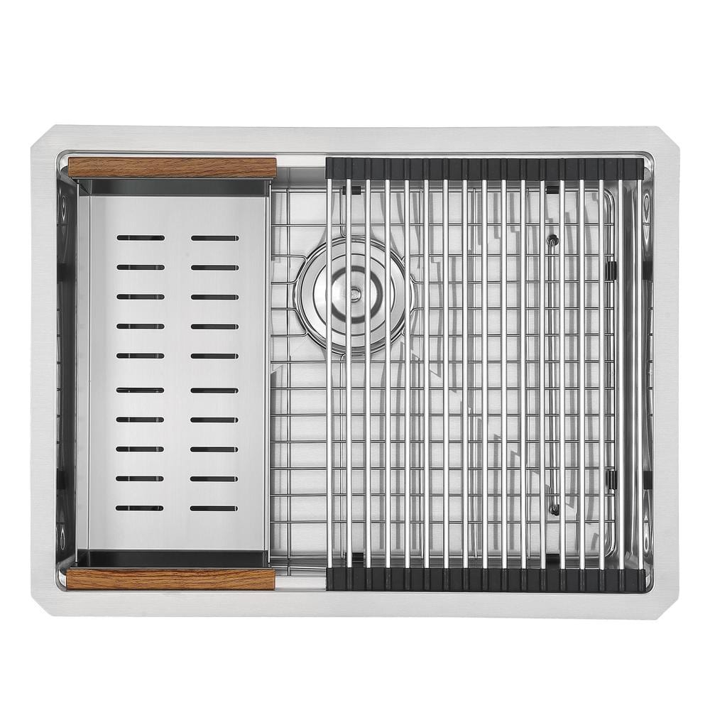 Ancona  25 in. Handmade Undermount Single Bowl Workstation Kitchen Sink
