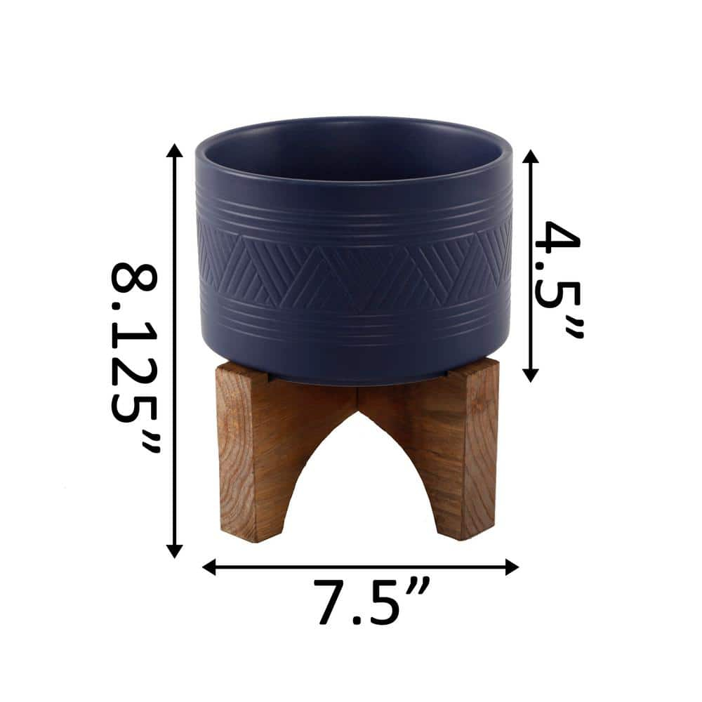 Flora Bunda CT871E-MTNV 7' Mountain Ceramic Planter on Wood Stand,Matte Navy