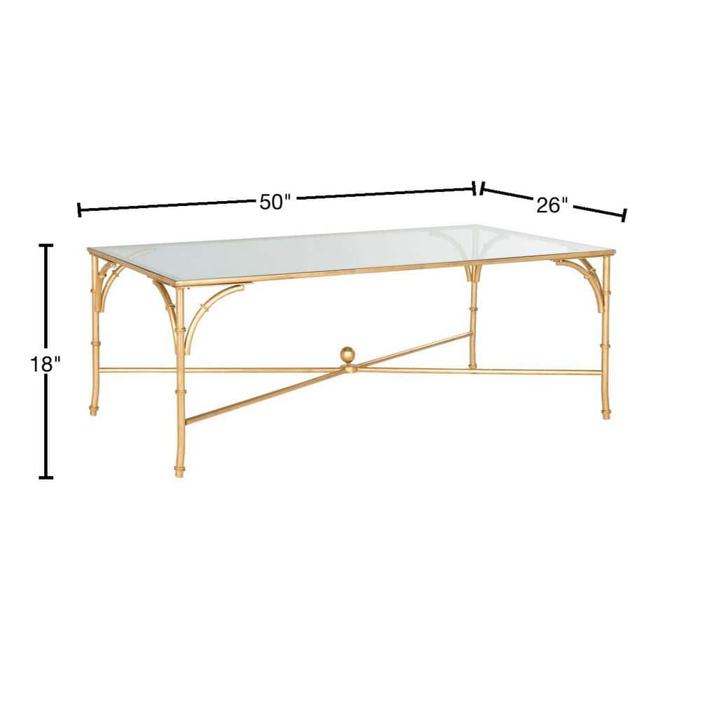 Maurice Gold Gilt Iron and Tempered Glass Rectangular Coffee Table