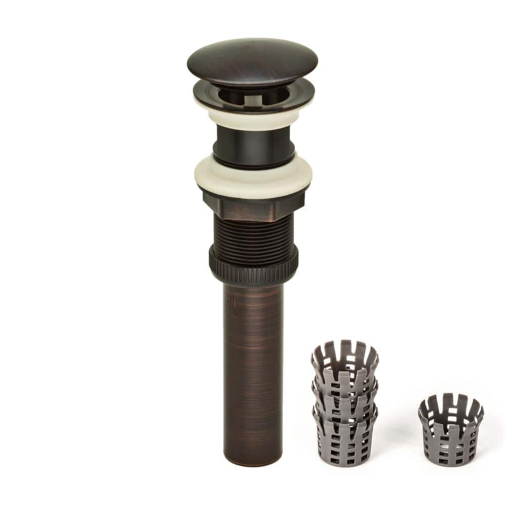 PF WaterWorks DecoDRAIN Push Pop-Up Sink Drain with Hair Catcher, Plated ABS Body No Overflow - Umbrella Cap (Dia 2.5"); Oil Rubbed Bronze; PF0717-ORB-WS