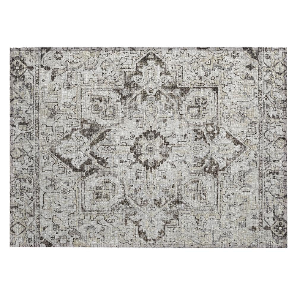 Ivory and Gray Synthetic Oriental Washable Area Rug 1'8" x 2'6"
