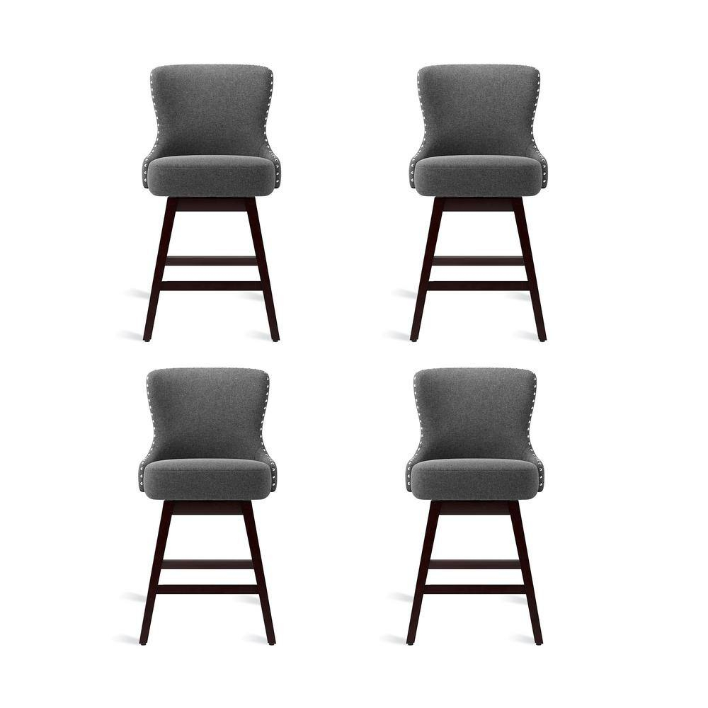 Zola 26 in. Gray Wood Frame Fabric Upholstered Swivel Bar Stool (Set of 4)