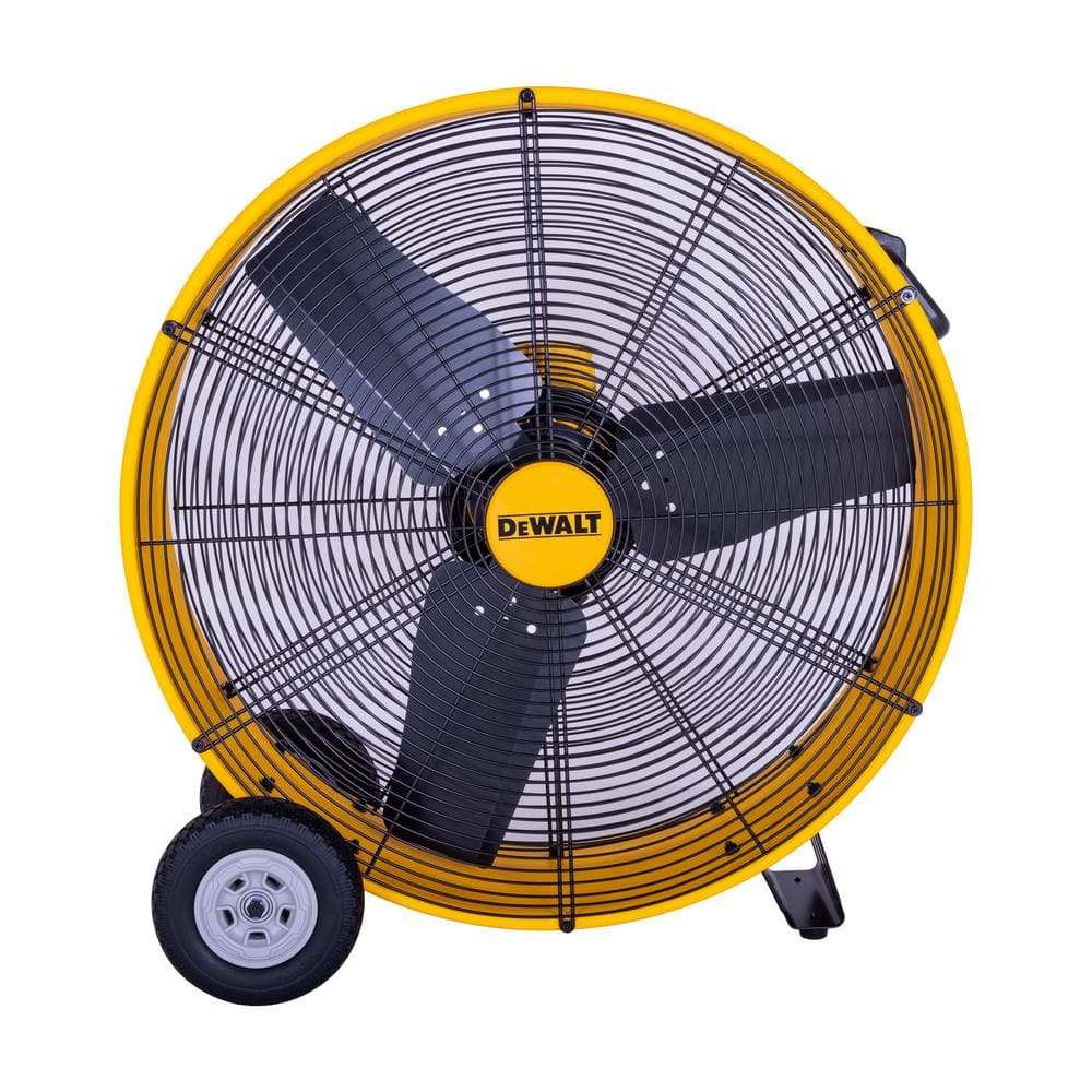 Yellow High-Velocity 30" Industrial Drum Floor Fan with Metal Blades