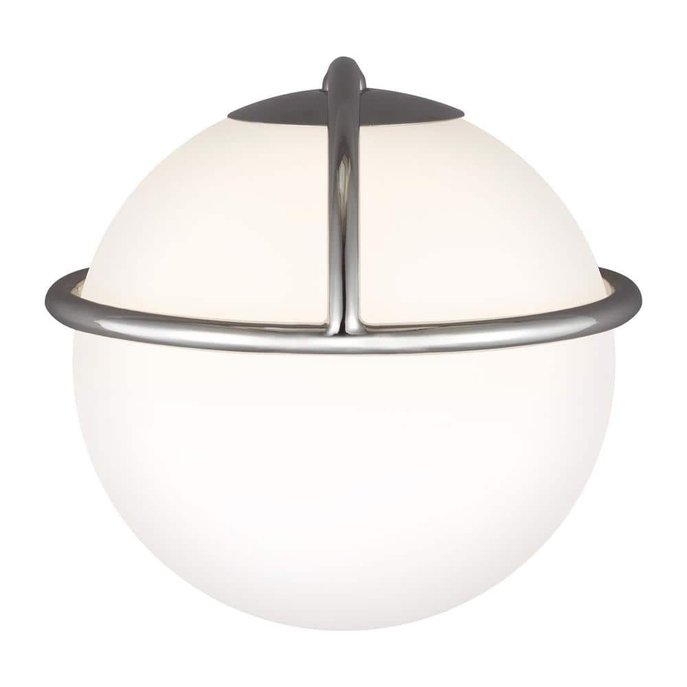 Ellen Crafted Polished Nickel 1-Light Wall Sconce with White Opal Glass