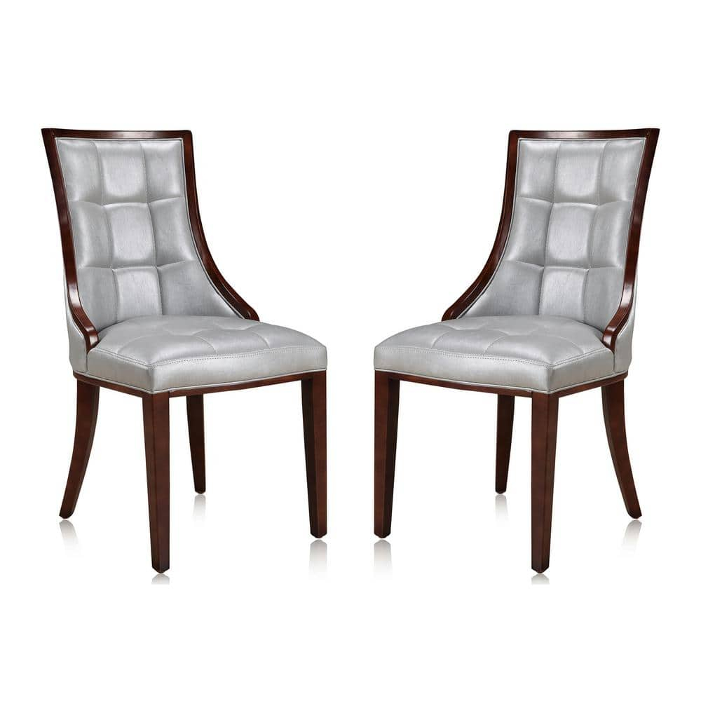 Manhattan Comfort Fifth 18.5" Faux Leather Dining Chair in Silver (Set of 2)