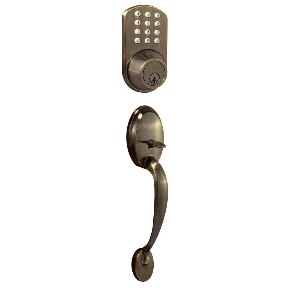 Keyless Entry Deadbolt and Handleset Door Lock with Electronic Digital Keypad Antique Brass
