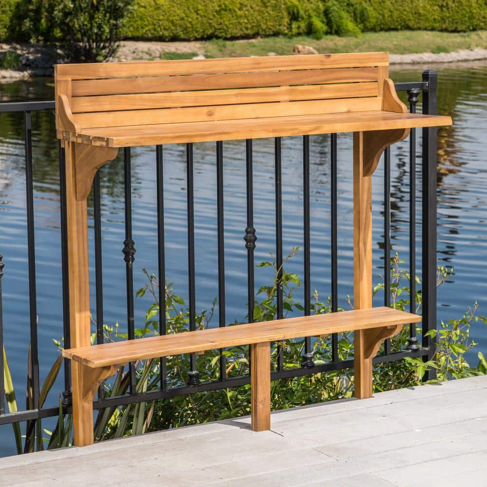Noble House Caribbean Outdoor Natural Acacia Wood Balcony Bar Table