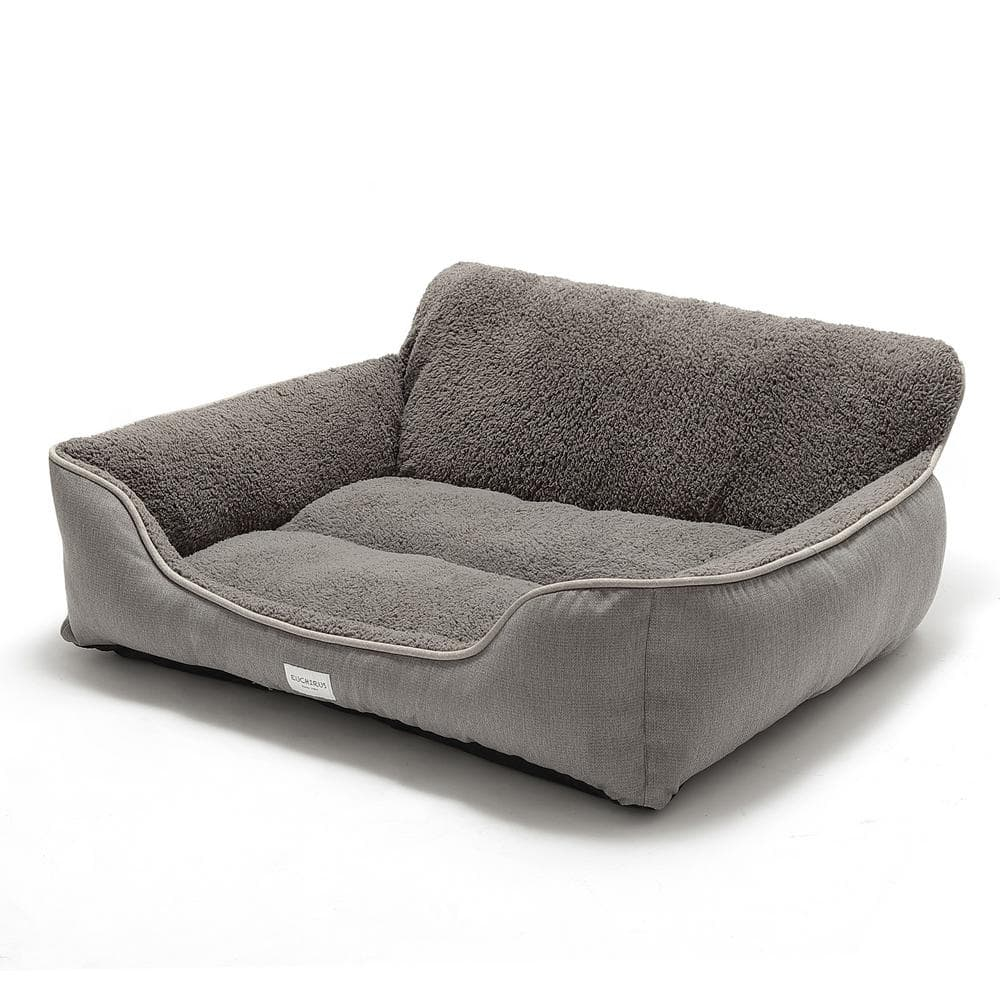 Washable Medium Grey Dog Bed With Bolster