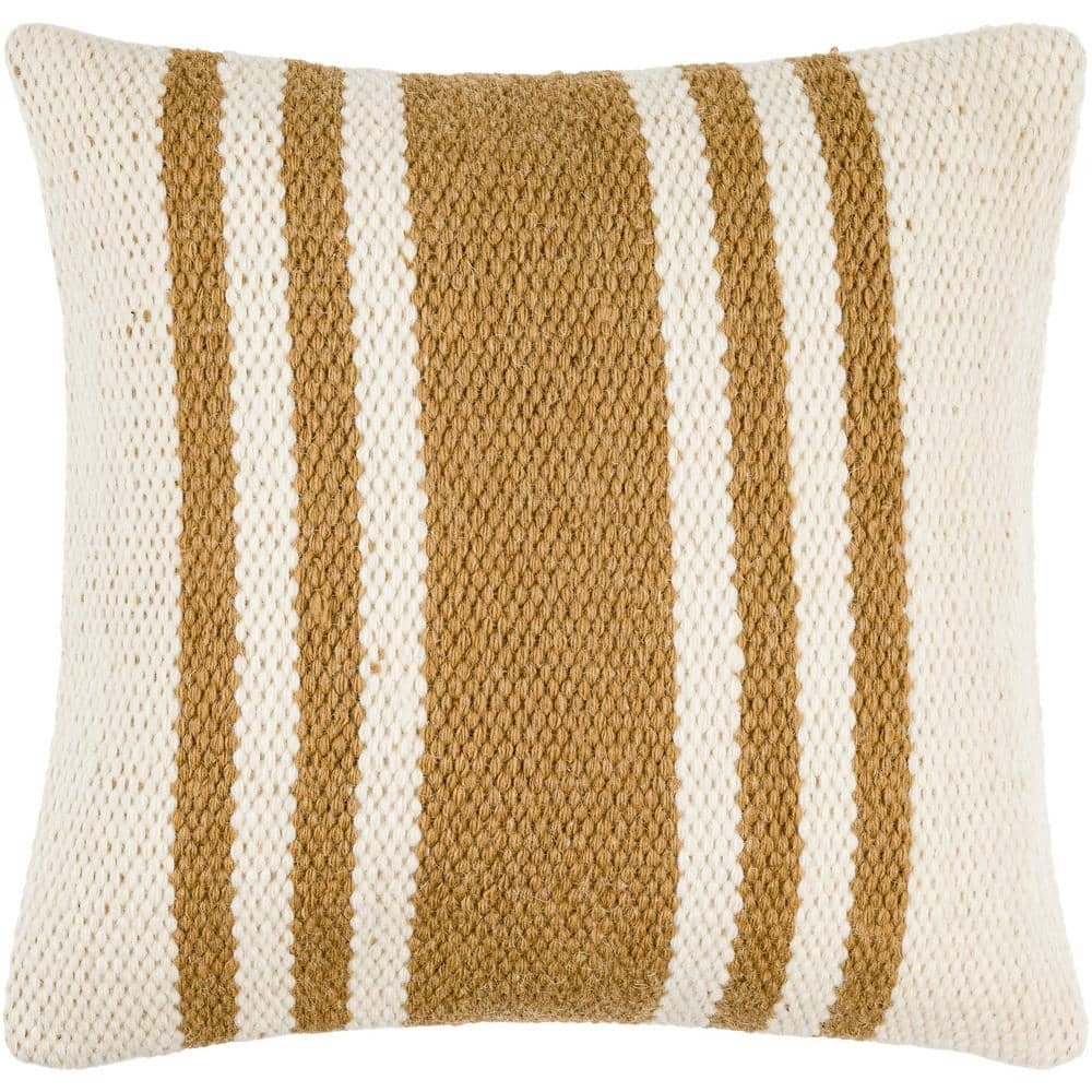 Brett 18" Round Light Brown and Off-White Cotton Linen Accent Pillow