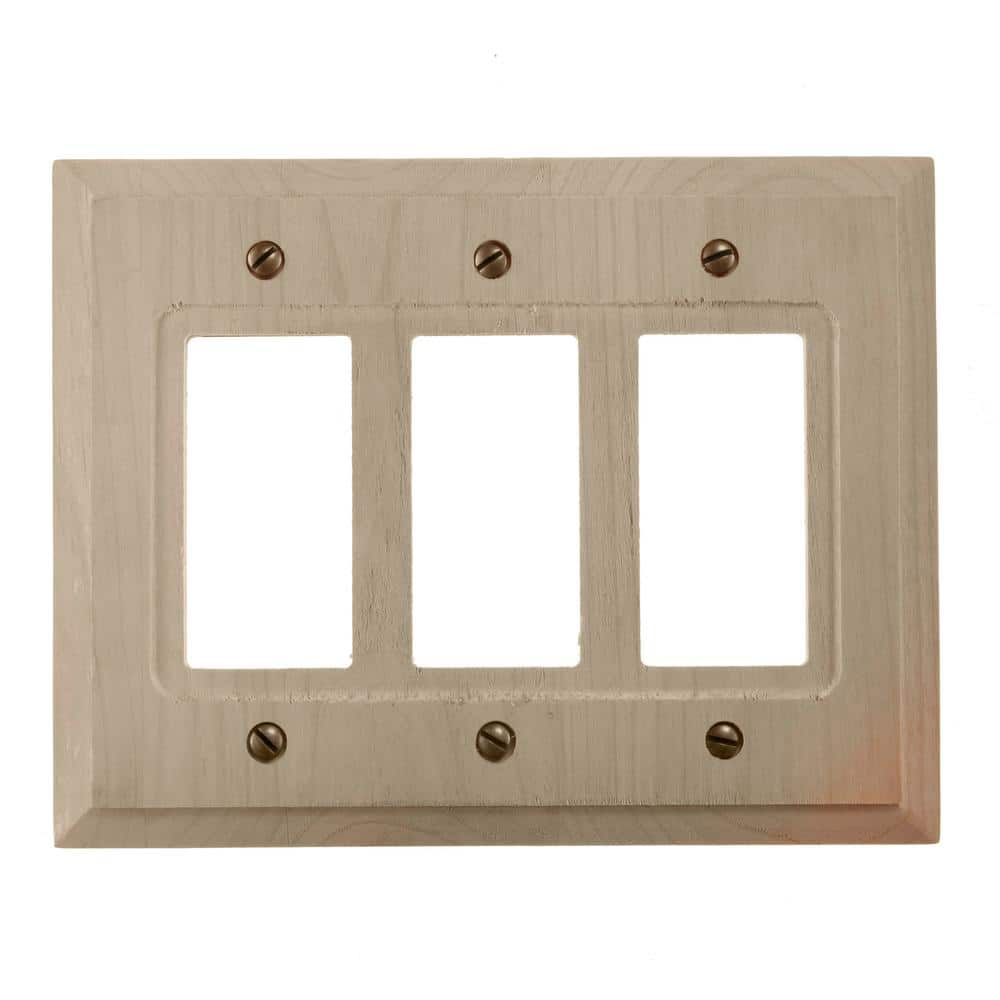 Amerelle 180RRR Baker Wallplate, 3 Rocker GFCI, Wood, Unfinished Wood, 1-Pack