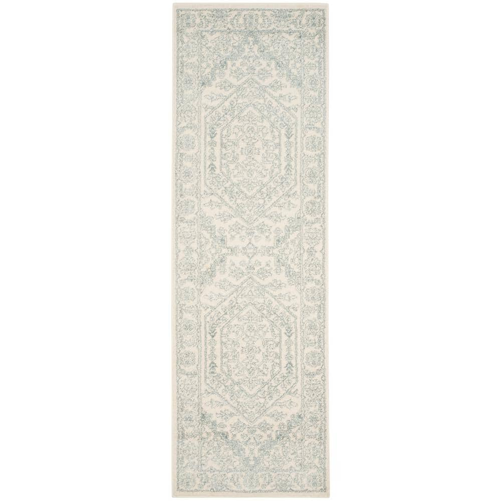 Ivory and Slate Medallion Synthetic Runner Rug